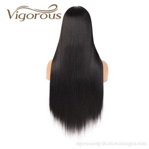 Vigorous Hot Selling In Stock Long Black Silky Straight Wave Middle Part Natural Hairline For Black Women Synthetic Hair Wigs